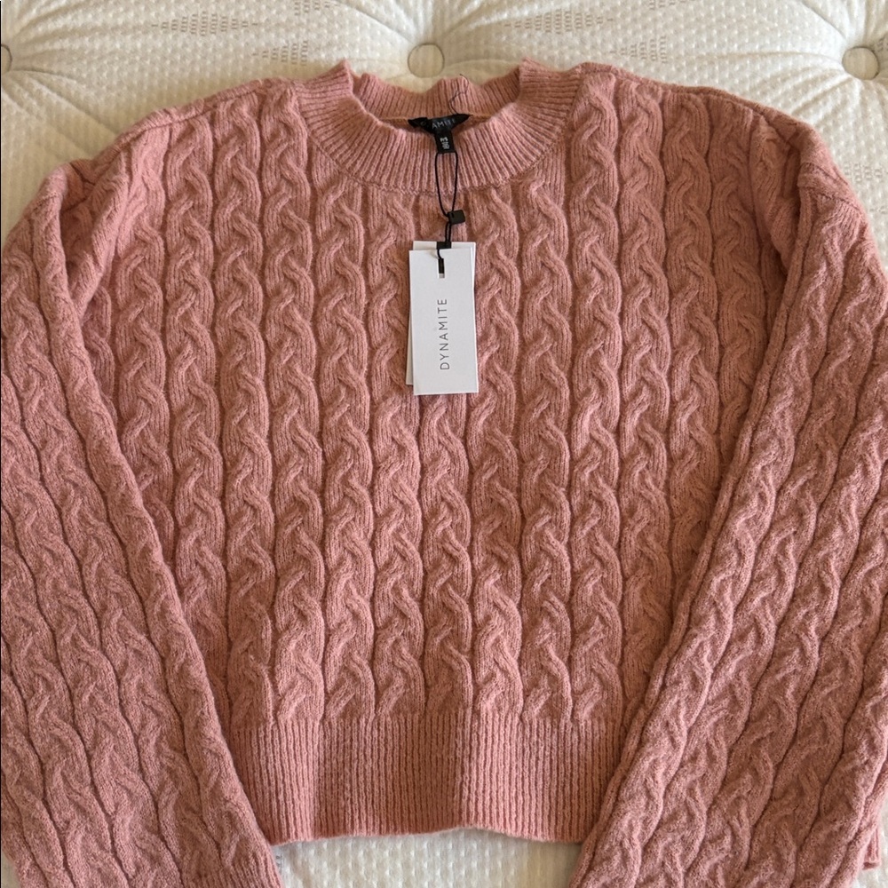 Dynamite Blush Cable Knit Sweater